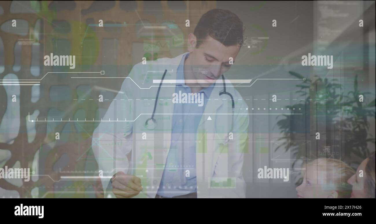 Immagine dell'elaborazione dei dati su un medico maschile caucasico Foto Stock