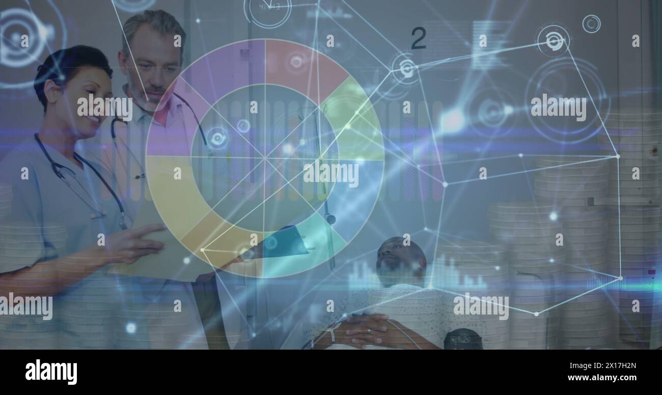 Immagine di statistiche, connessioni ed elaborazione dei dati su diversi medici Foto Stock