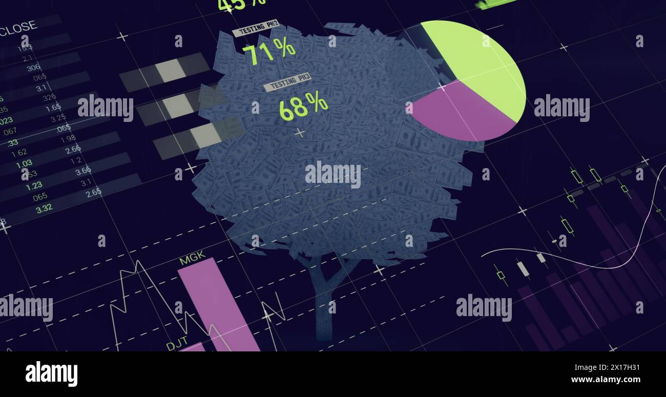 Immagine dell'interfaccia infografica con database su albero digitale Foto Stock