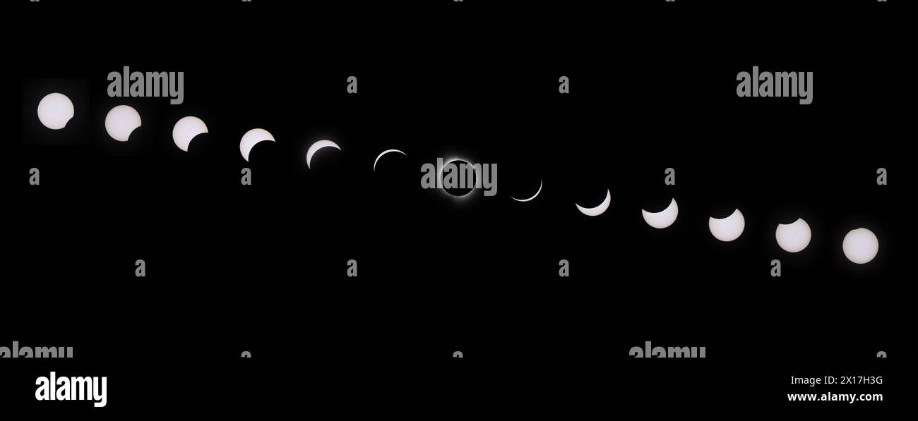 Total Solar Eclipse 2024 Composite with Phases Foto Stock