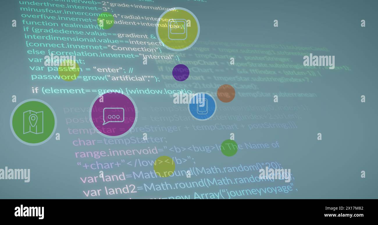 Immagine di icone colorate del computer sul linguaggio di programmazione del computer Foto Stock