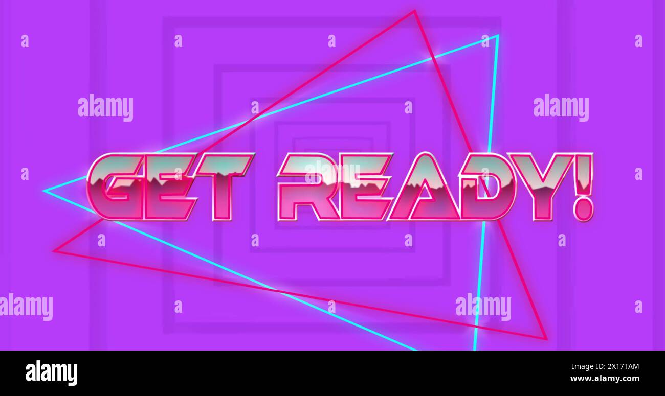 Immagine del testo della moneta "Get ready" su un motivo al neon Foto Stock