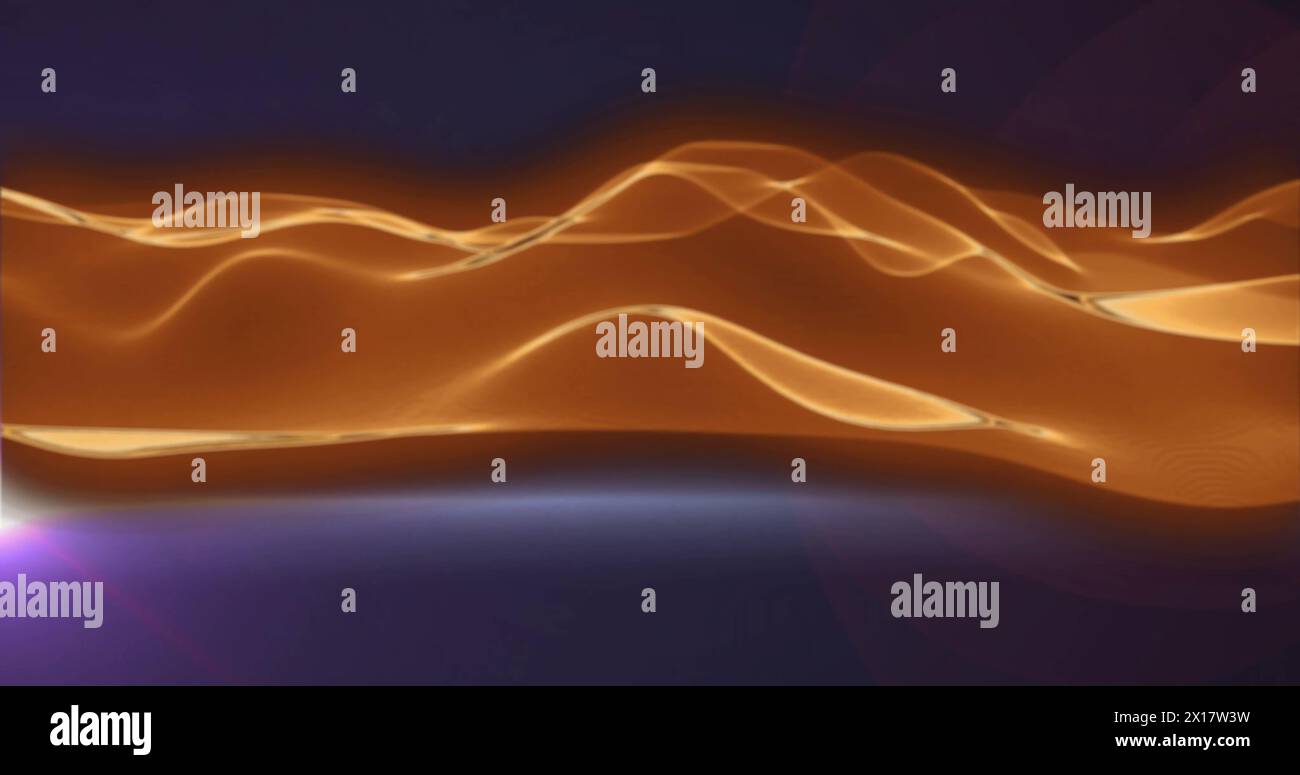 Immagine di onde di luce arancioni che si muovono verso l'alto e verso il basso sulla luce viola e bianca Foto Stock