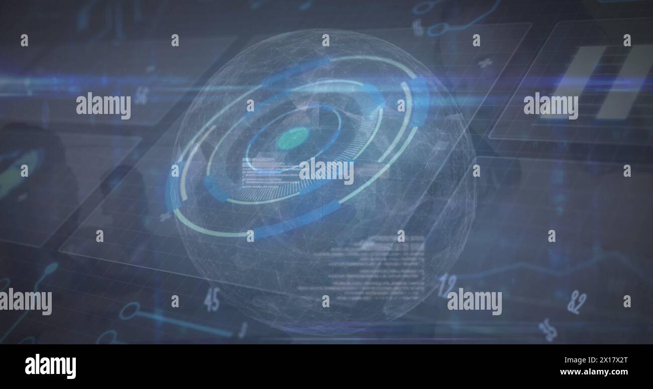 Immagine dello schermo digitale con elaborazione dei dati su sfondo blu Foto Stock