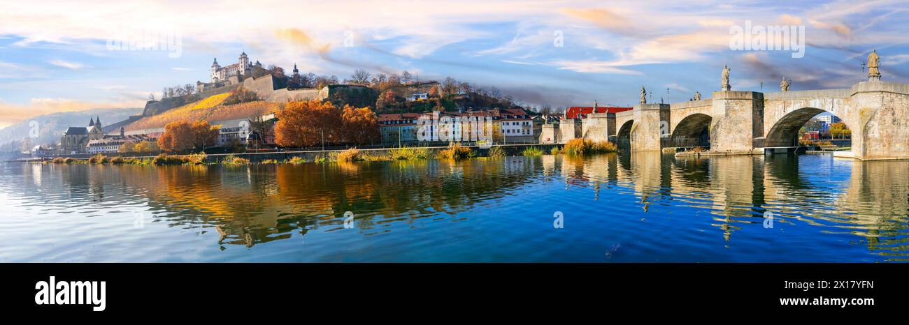 Splendida città di Wurzburg - famosa strada turistica "romantica" in Baviera, Germania, viaggi e luoghi panoramici Foto Stock