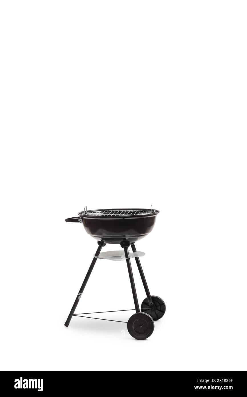 Griglia per barbecue portatile su ruote isolata su sfondo bianco Foto Stock