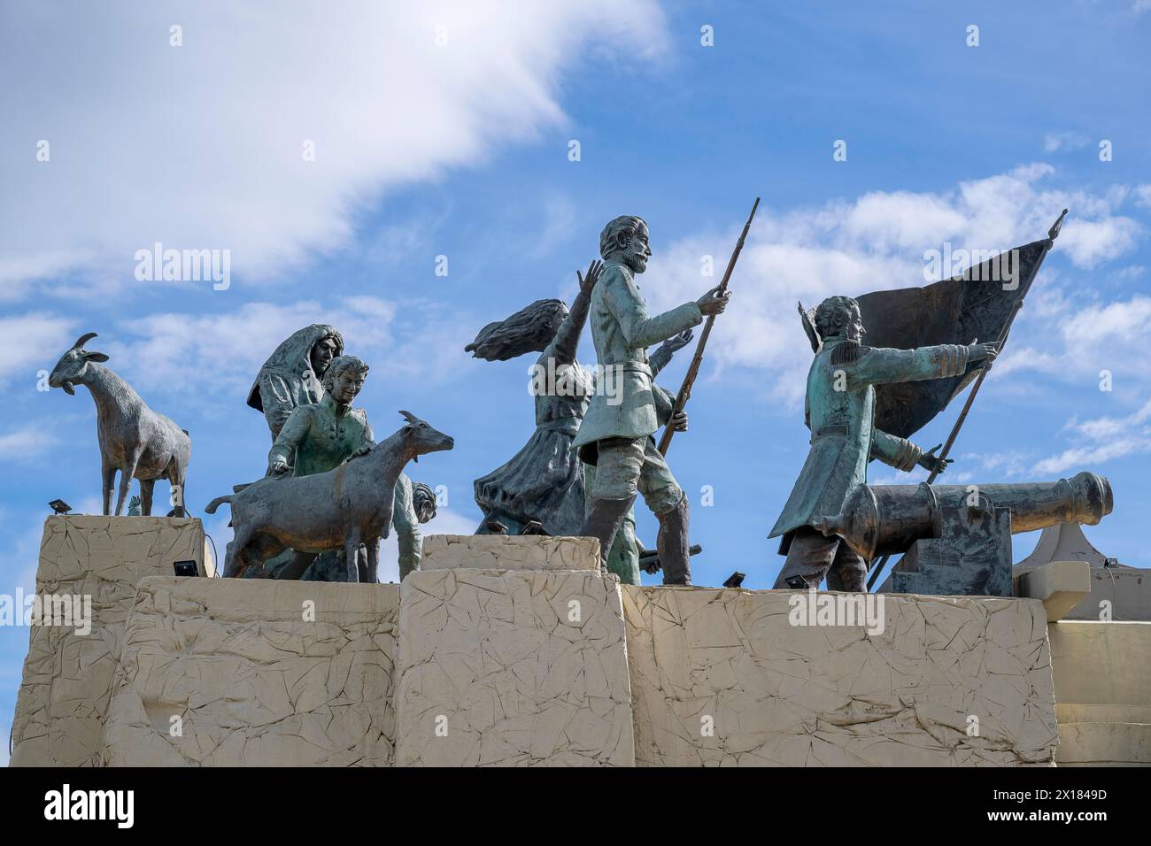 Monumento A Tripulantes Galeta Ancud, monumento ai membri dell'equipaggio della goletta Ancud 1843 sullo stretto di Magellano, Punta Arenas, città in Foto Stock