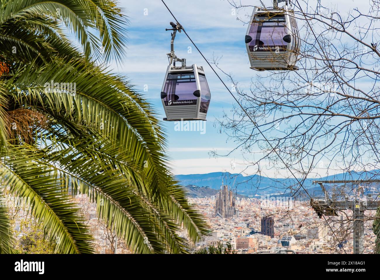 Funivia per Montjuic a Barcellona, Spagna Foto Stock