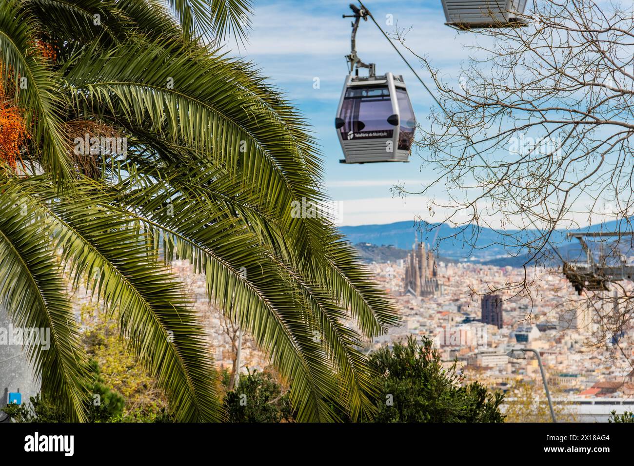 Funivia per Montjuic a Barcellona, Spagna Foto Stock