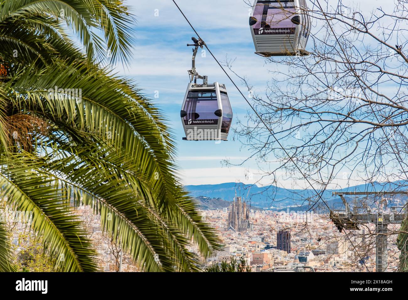 Funivia per Montjuic a Barcellona, Spagna Foto Stock
