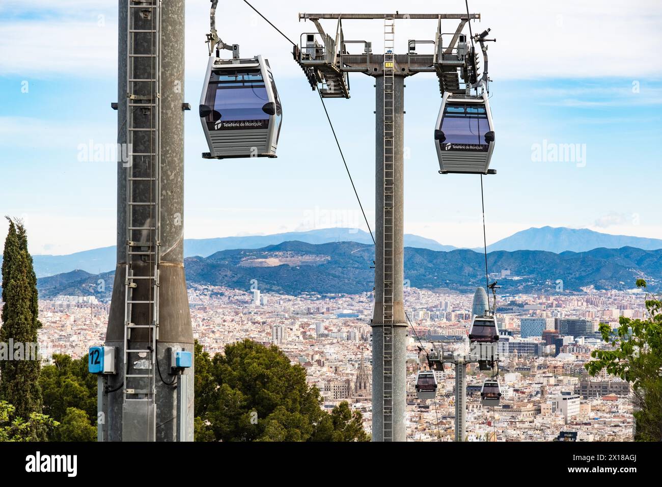 Funivia per Montjuic a Barcellona, Spagna Foto Stock