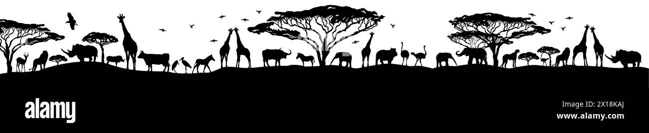 Lunghe sagome africane di animali. disegno a mano. Non ai, illustrazione vettoriale Illustrazione Vettoriale