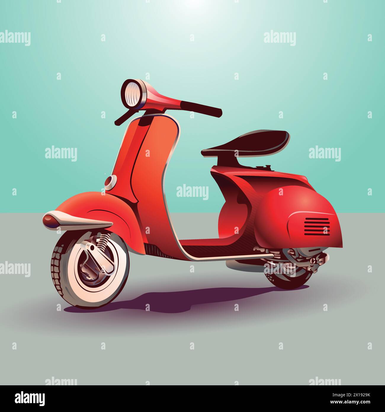 ciclomotore vintage. Scooter d'epoca su strada. Illustrazione vettoriale. EPS 10 Illustrazione Vettoriale
