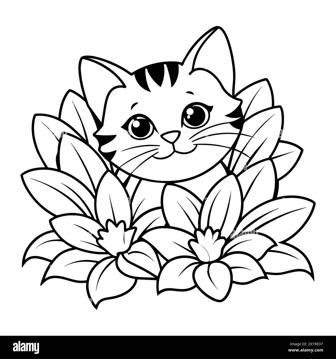 "Adorabile Feline Frolic: Giocoso gattino che si nasconde tra Blossoms Sparks Joy" Illustrazione Vettoriale