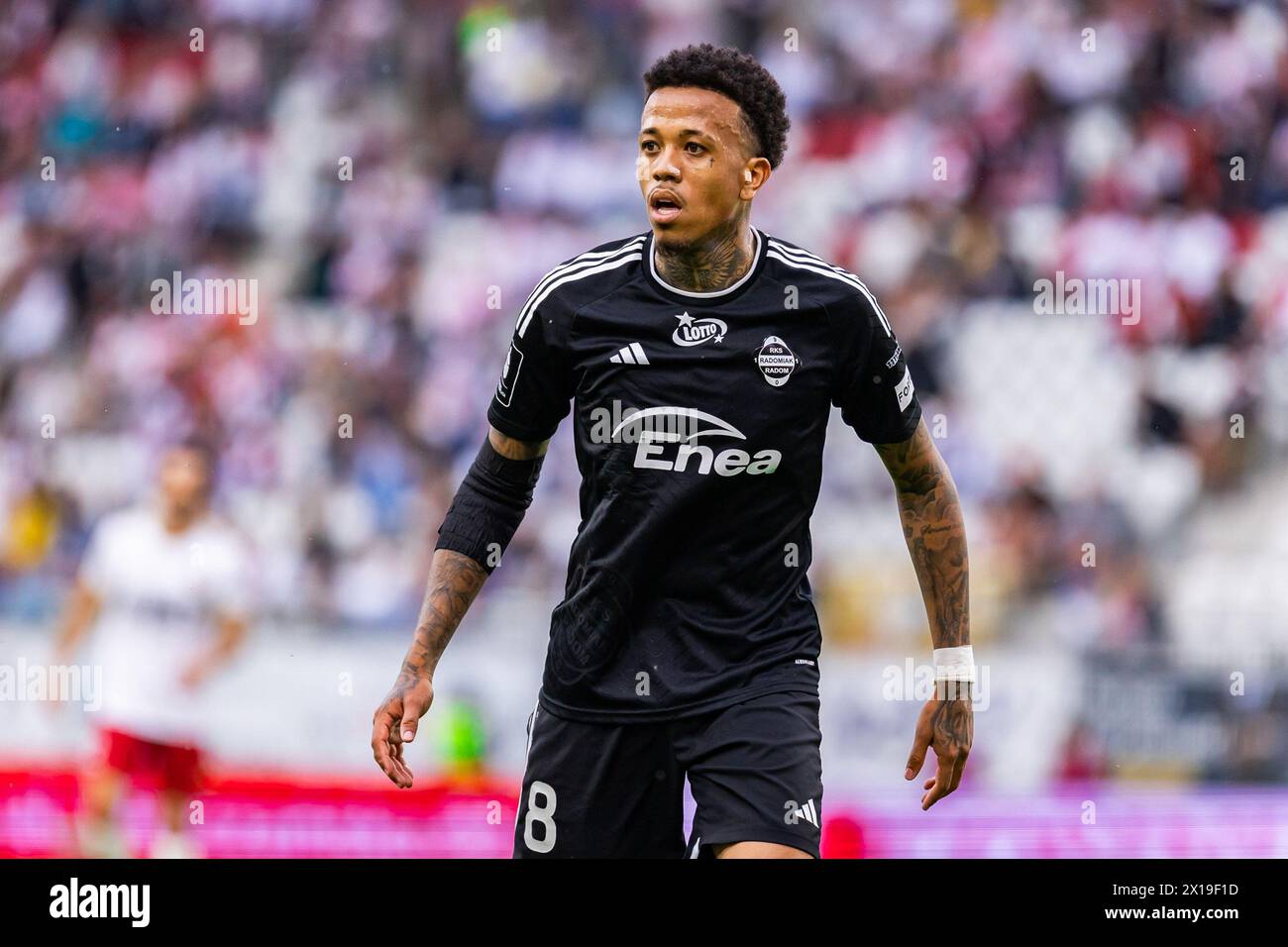 Lodz, Polonia. 14 aprile 2024. Luizao (Luiz Gustavo Novaes Palhares) di Radomiak visto durante la partita polacca di PKO Ekstraklasa League tra LKS Lodz e Radomiak Radom allo stadio municipale di Wladyslaw Krol. Punteggio finale; LKS Lodz vs Radomiak Radom 3:2. Credito: SOPA Images Limited/Alamy Live News Foto Stock