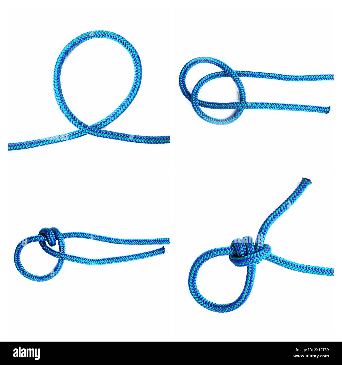 Cappio, nodo e come legare con la fune in tutorial, guida o istruzioni per collegare la stringa per sicurezza. Slipknot, pattern e template info to Foto Stock