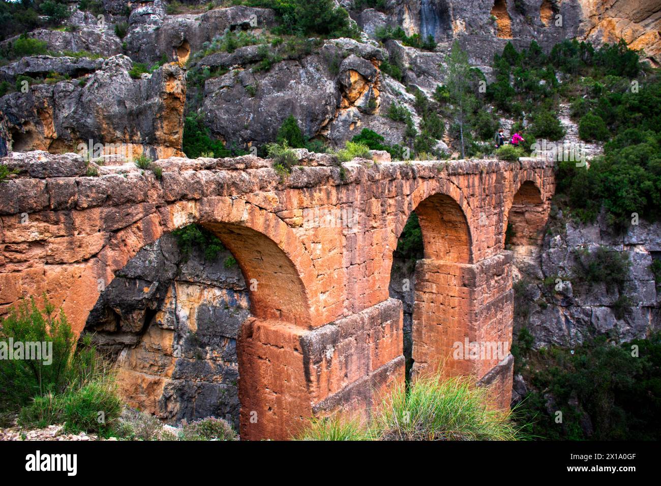 Ruta del Acueducto Romano de Peña Cortada (Calles, Valencia). trekking. Foto Stock