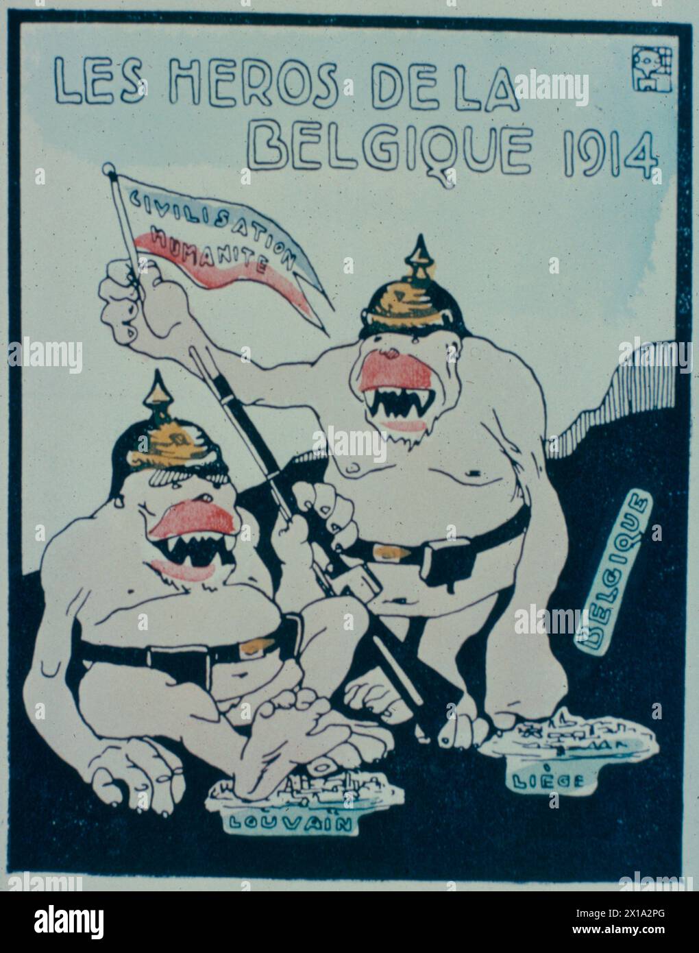 Eroi del Belgio, propaganda anti-tedesca francese, illustrazione 1914 Foto Stock