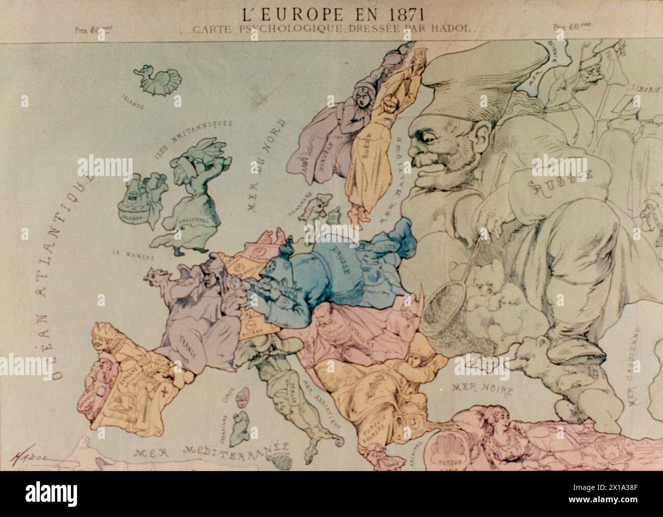 Mappa dell'Europa di Hadol nel 1871, vignetta politica Foto Stock