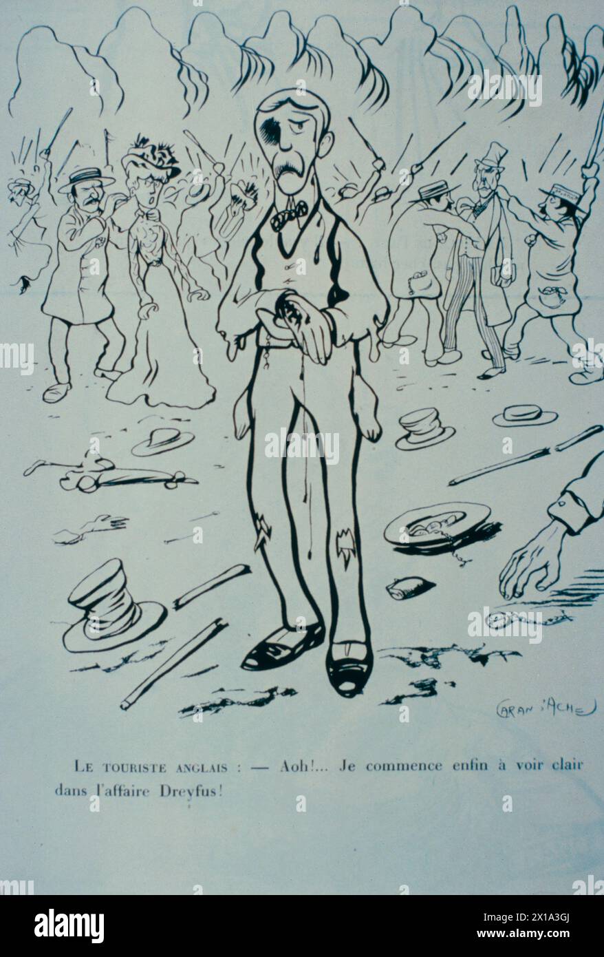 Caos in Francia durante l'affare Dreyfus, cartone animato francese, anni '1890 Foto Stock