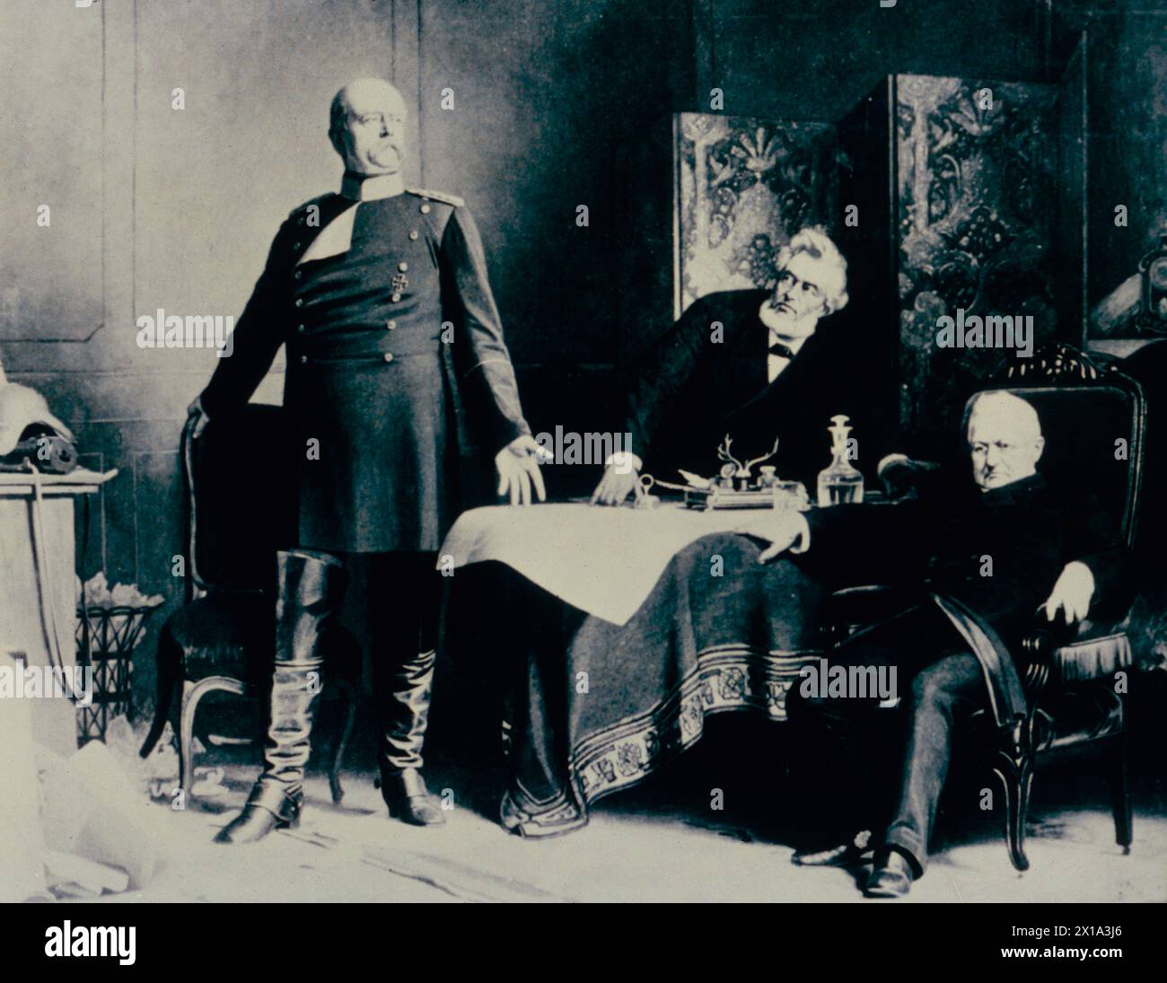 Bismarck dettò i termini di pace ad Adolphe Thiers alla conclusione della guerra franco-prussiana, Versailles, Francia 1871 Foto Stock