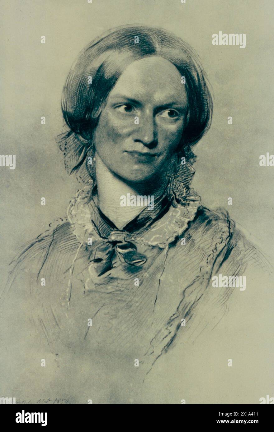 Scrittrice e poetessa inglese Charlotte Bronte, ritratto di George Richmond, XIX secolo Foto Stock