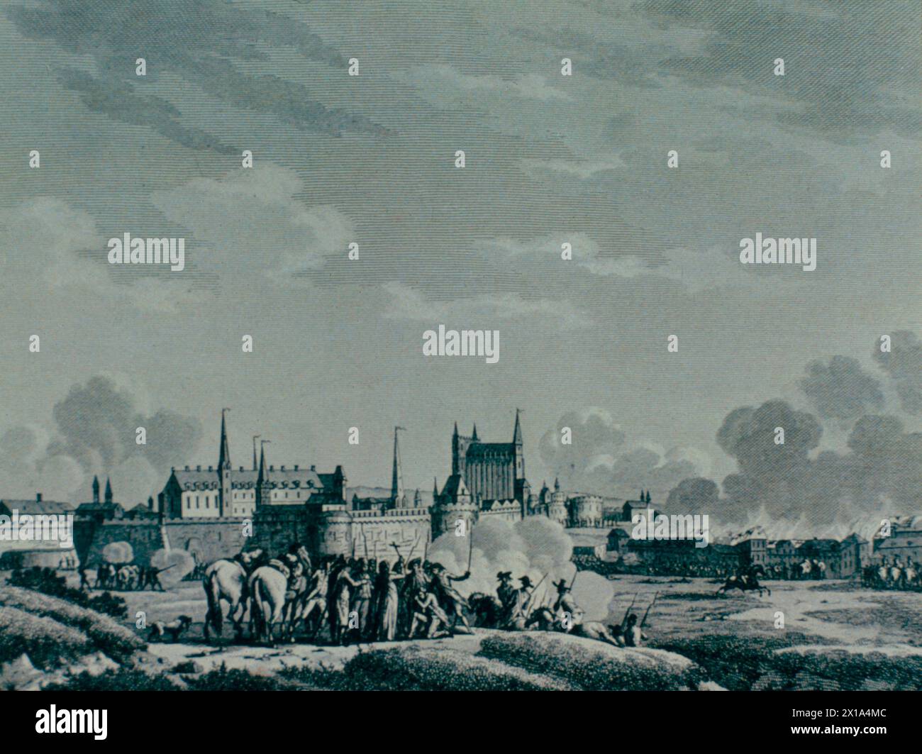 I Vendeeani attaccano la città di Nantes, Francia 1793, illustrazione Foto Stock