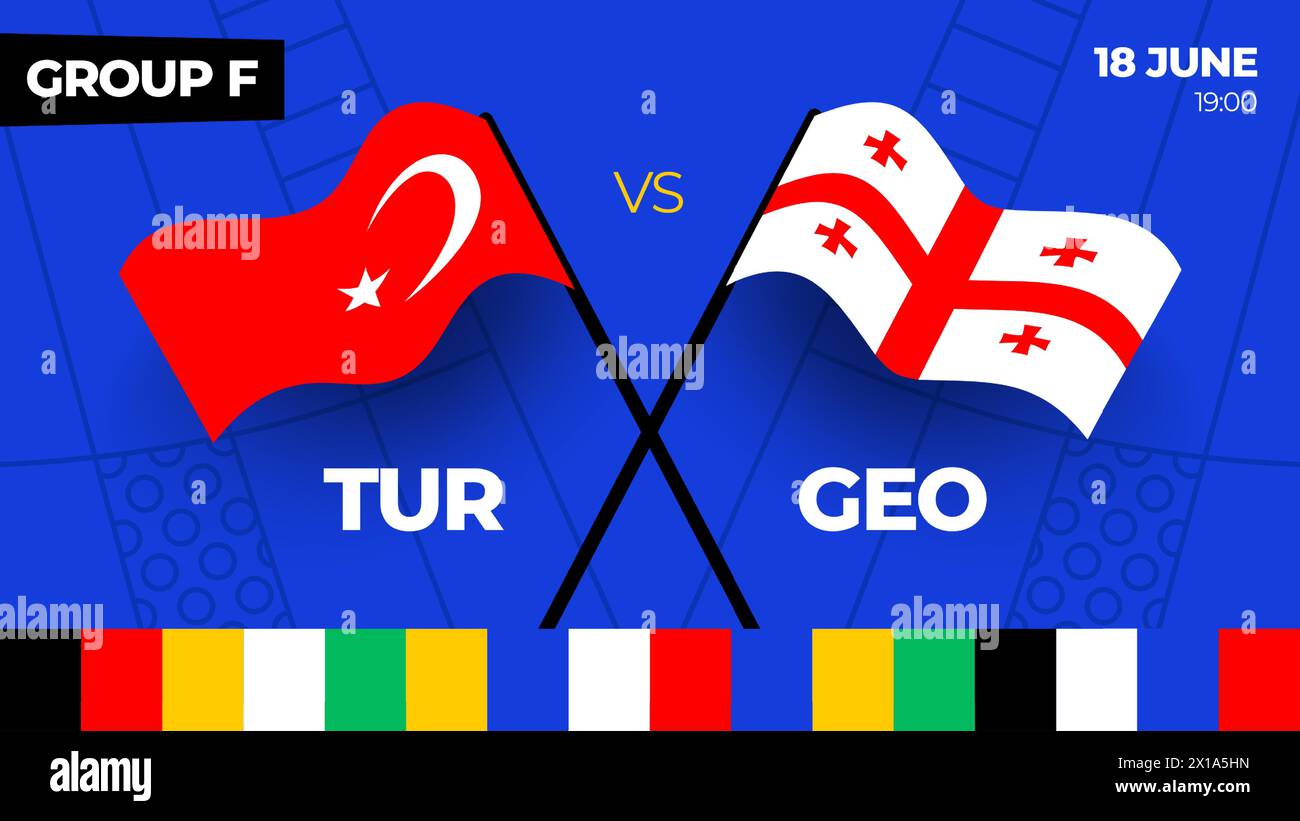 Partita Türkiye vs Georgia Football 2024 contro. 2024 partita del campionato della fase a gironi contro l'introduzione delle squadre background sportivo, competizione campionato. Illustrazione Vettoriale