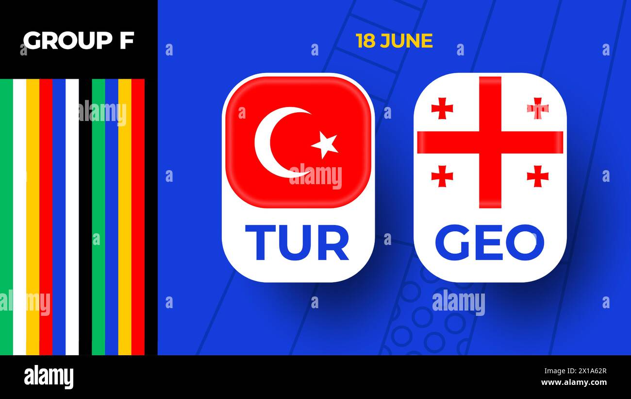 Partita Türkiye vs Georgia Football 2024 contro. 2024 partita del campionato della fase a gironi contro l'introduzione delle squadre background sportivo, competizione campionato. Illustrazione Vettoriale