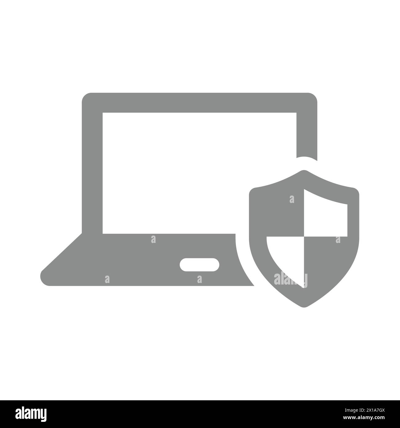 Icona del notebook e del vettore Shield. Simbolo di sicurezza e protezione del computer. Illustrazione Vettoriale