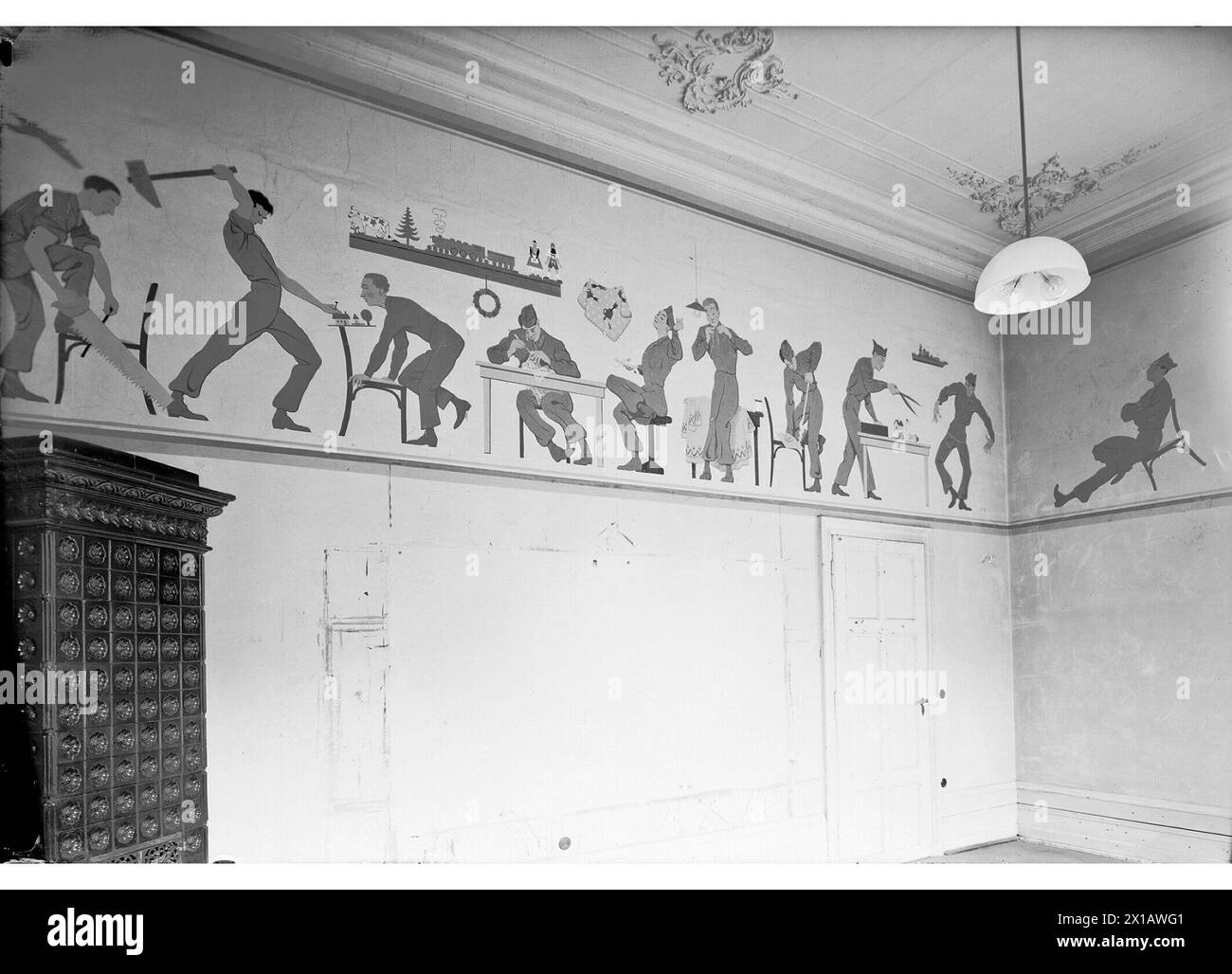 Vienna 9, Palais Clam-Gallas, pittura murale dell'occupazione americana in una stanza del primo piano, 1945 - 19450101 PD11651 - Rechteinfo: Diritti gestiti (RM) Foto Stock