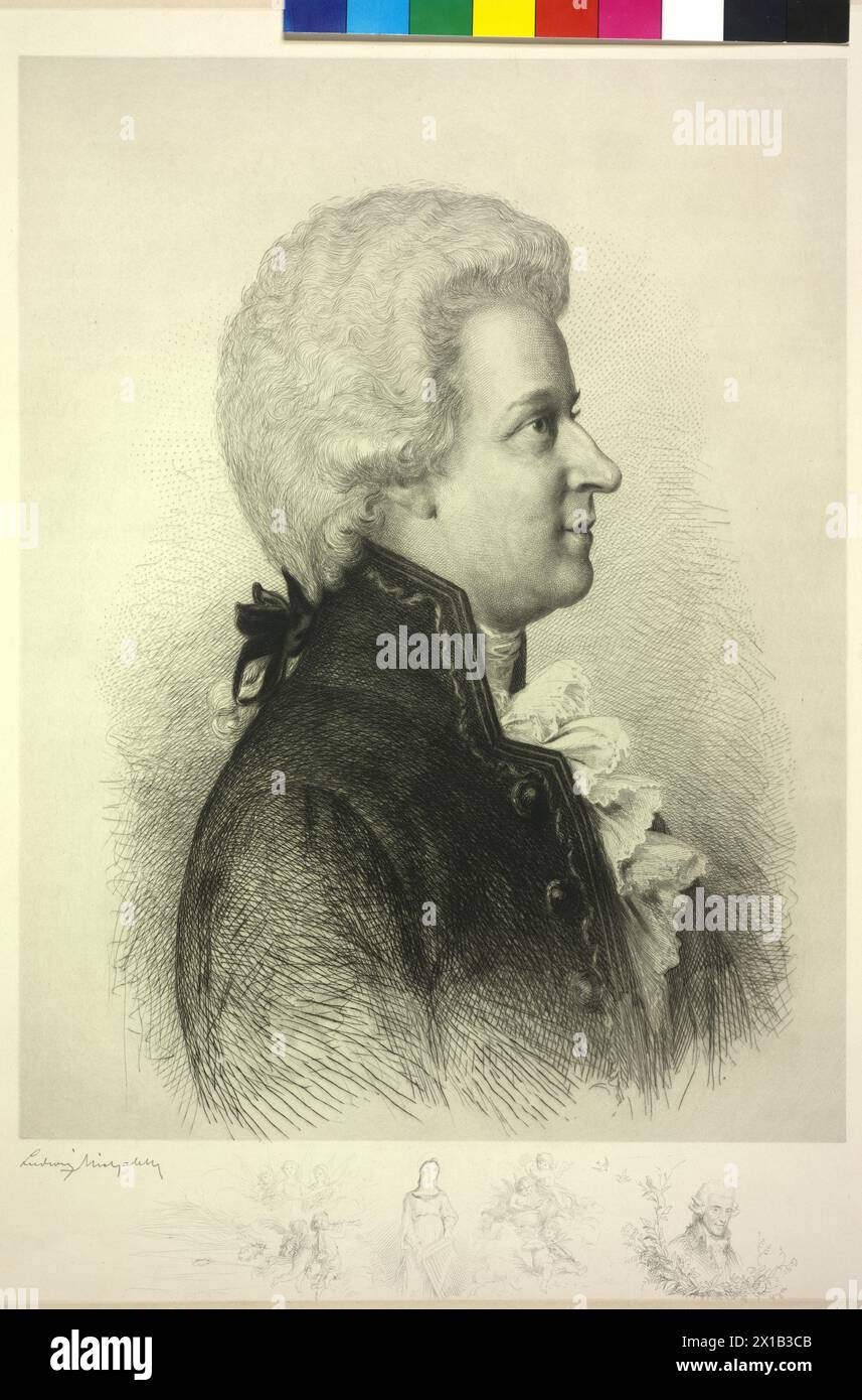 Mozart, Wolfgang Amadeus, incisione di Ludwig Michalek. Con remarque (Joseph Haydn), - 19300101 PD21993 - Rechteinfo: Rights Managed (RM) Foto Stock