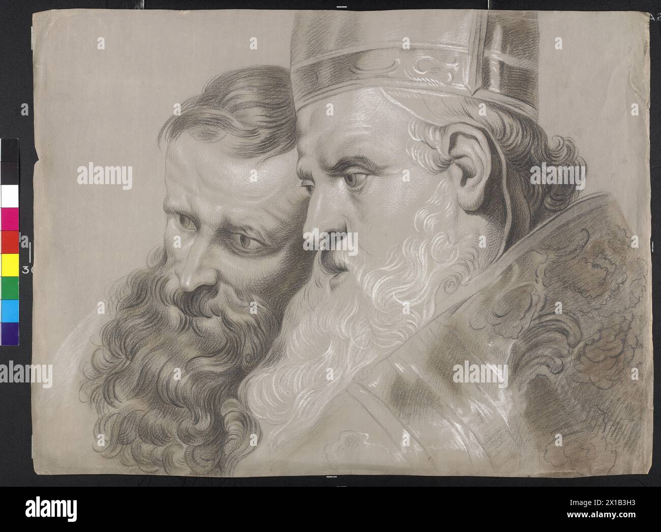 Studio basato su Rubens, dettaglio del dipinto di Peter Paul Rubens 'Der HL. Ambrosius und Kaiser Theodosius. disegno in gesso in bianco e nero su carta tonda. Documento tratto dalle lezioni di disegno dell'arciduca Luigi d'Austria (1784-1864), - 19300101 PD23110 - Rechteinfo: Diritti gestiti (RM) Foto Stock