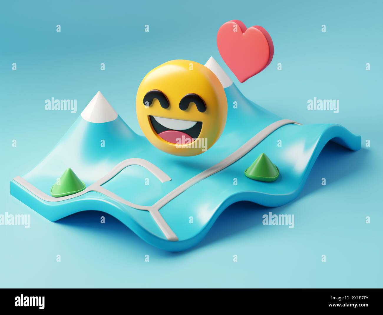 Smilie Face MAP gps emoji 3d render happy Foto Stock