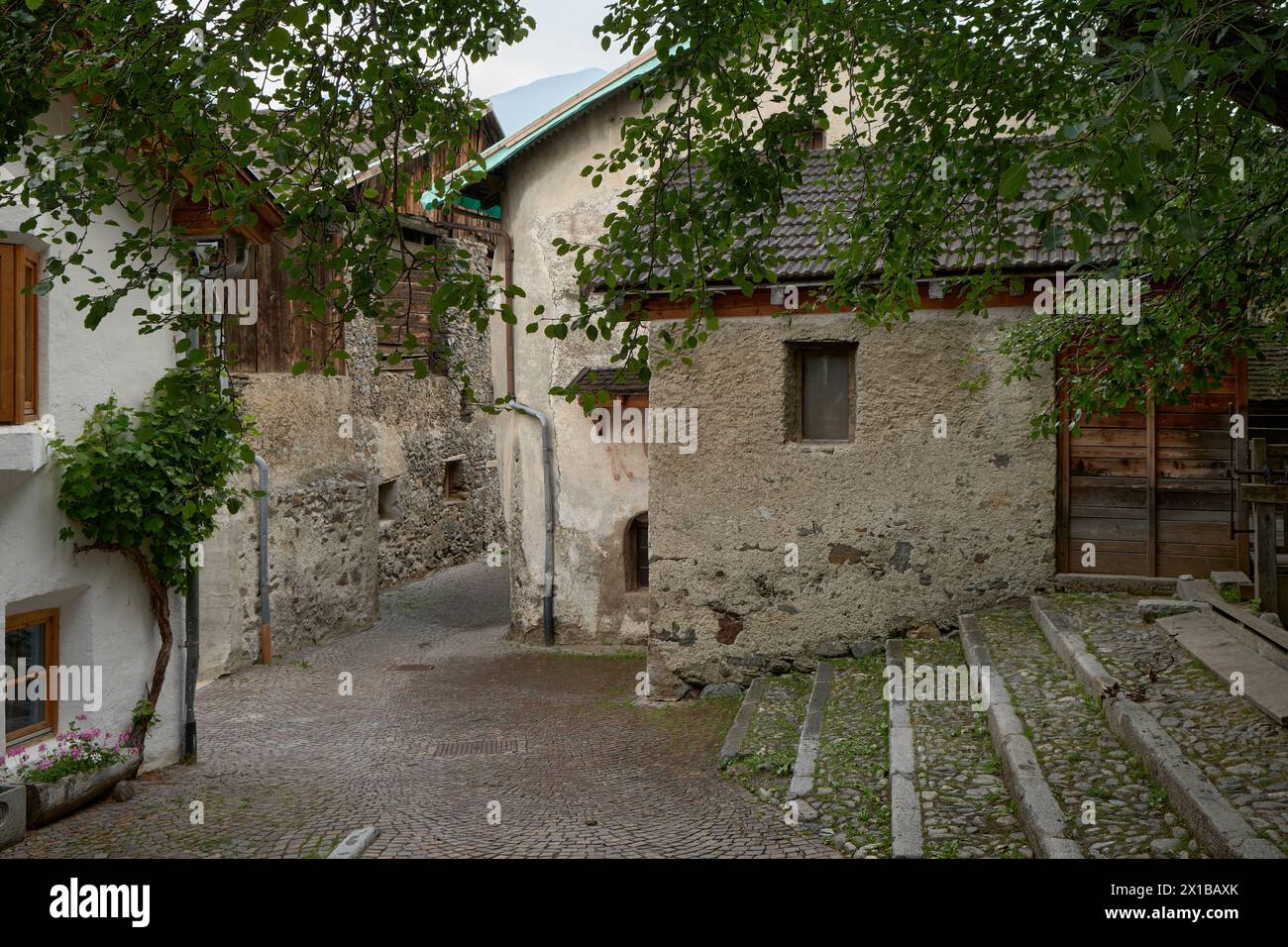 Vista sull'antico villaggio di Glurns in alto Adige Foto Stock