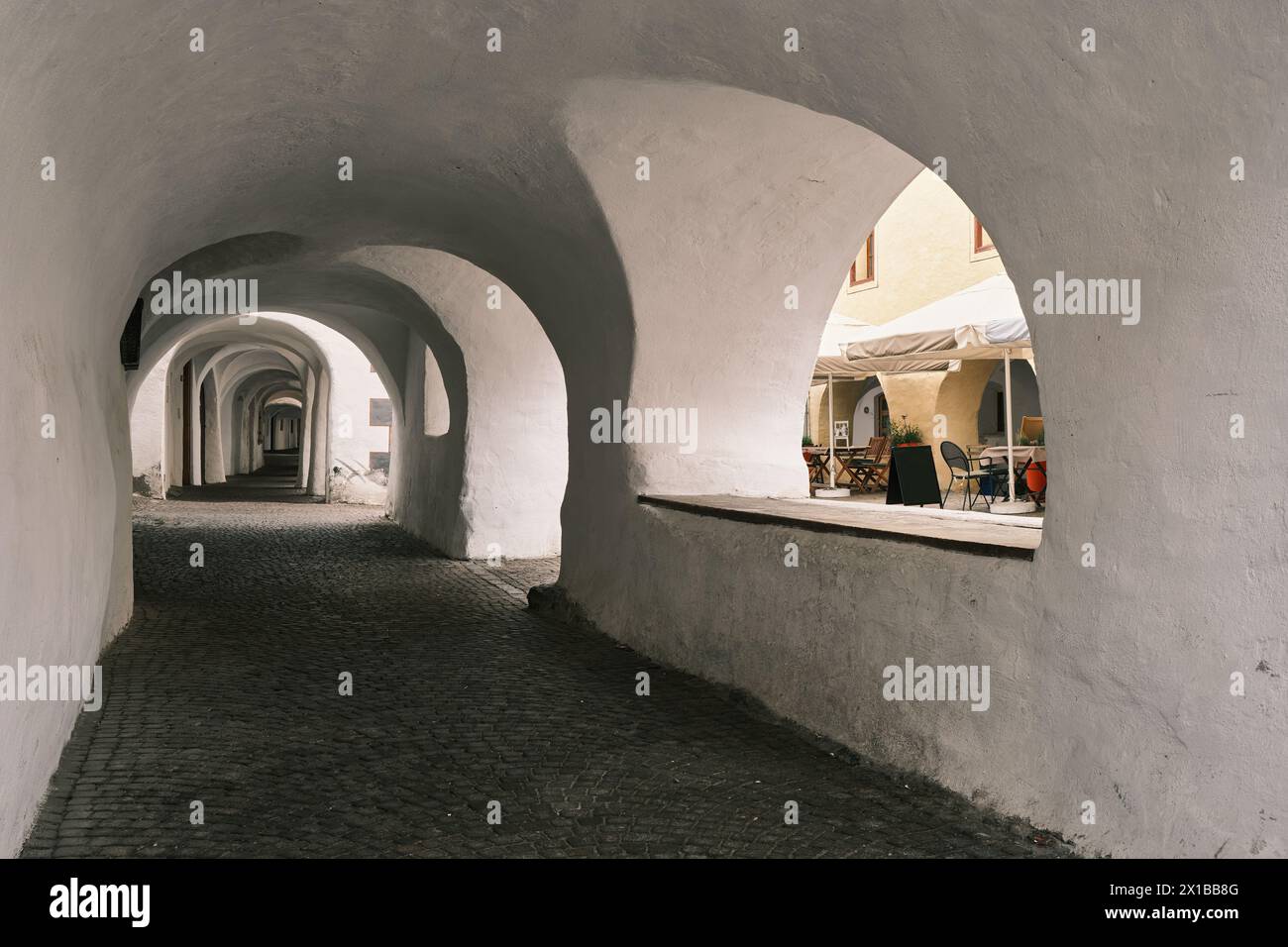 Antico centro storico di Glorenza, in alto Adige Foto Stock