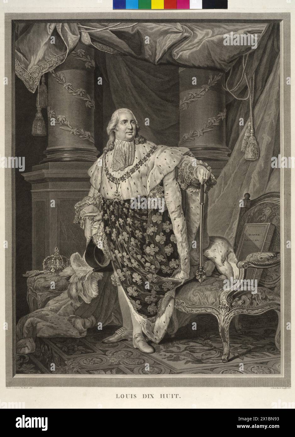 Luigi XVIII, Re di Francia, incisione/incisione su rame basata su disegno di Anna David, - 18150101_PD0169 - Rechteinfo: Rights Managed (RM) Foto Stock