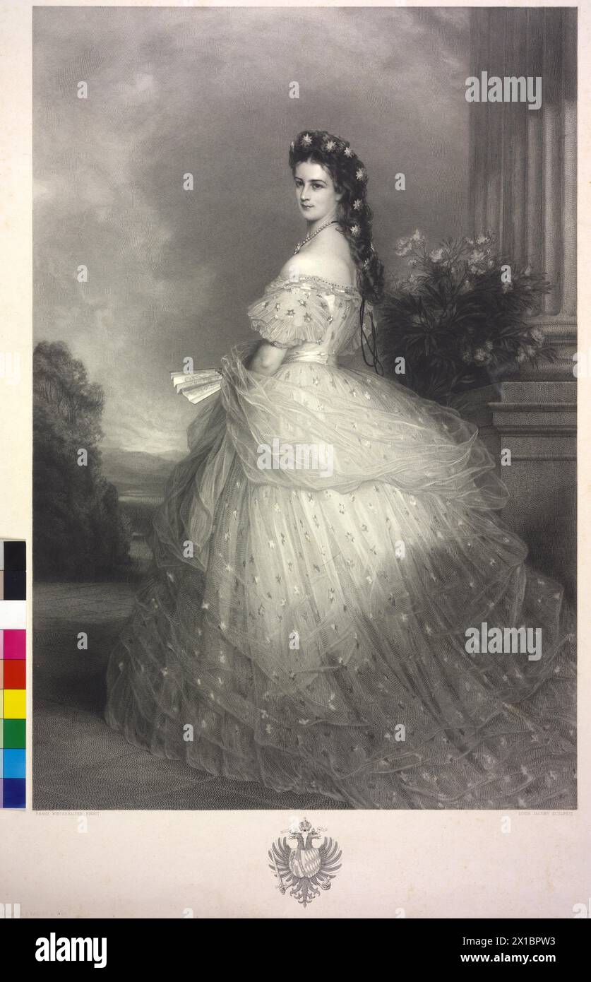 Elisabetta, imperatrice d'Austria, incisione / incisione in rame di Louis Jacoby su un dipinto di Franz Xavier Winterhalter. stemma. Cina, - 19300101 PD21944 - Rechteinfo: Rights Managed (RM) Foto Stock