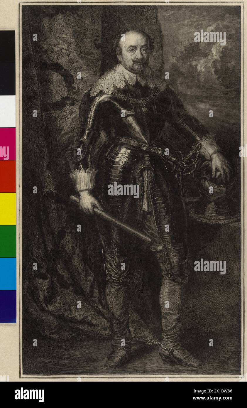 Giovanni VIII, il giovane, conte di Nassau-Siegen, immagine (a tutta lunghezza, 3 / 4 a destra, in armatura), scolpita da Wilhelm Hecht (su carta velina) sulla base del dipinto di Anton van Dyck (1634, Vienna, Liechtenstein - balcone), - 19830422 PD1133 - Rechteinfo: Diritti gestiti (RM) Foto Stock