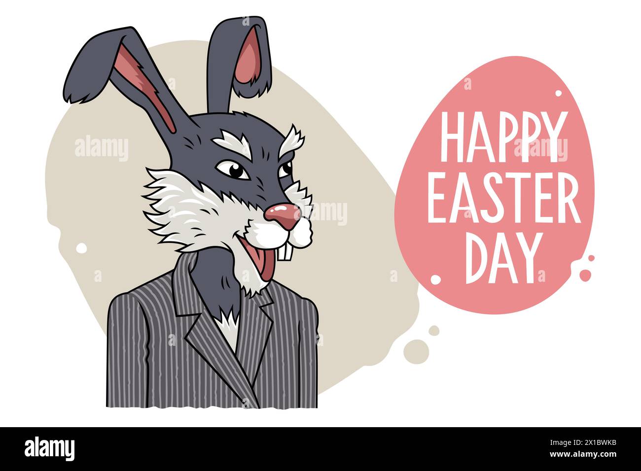 Cartolina per il giorno di Pasqua. Illustrazione vettoriale con un coniglietto divertente e l'iscrizione buon giorno di Pasqua Illustrazione Vettoriale