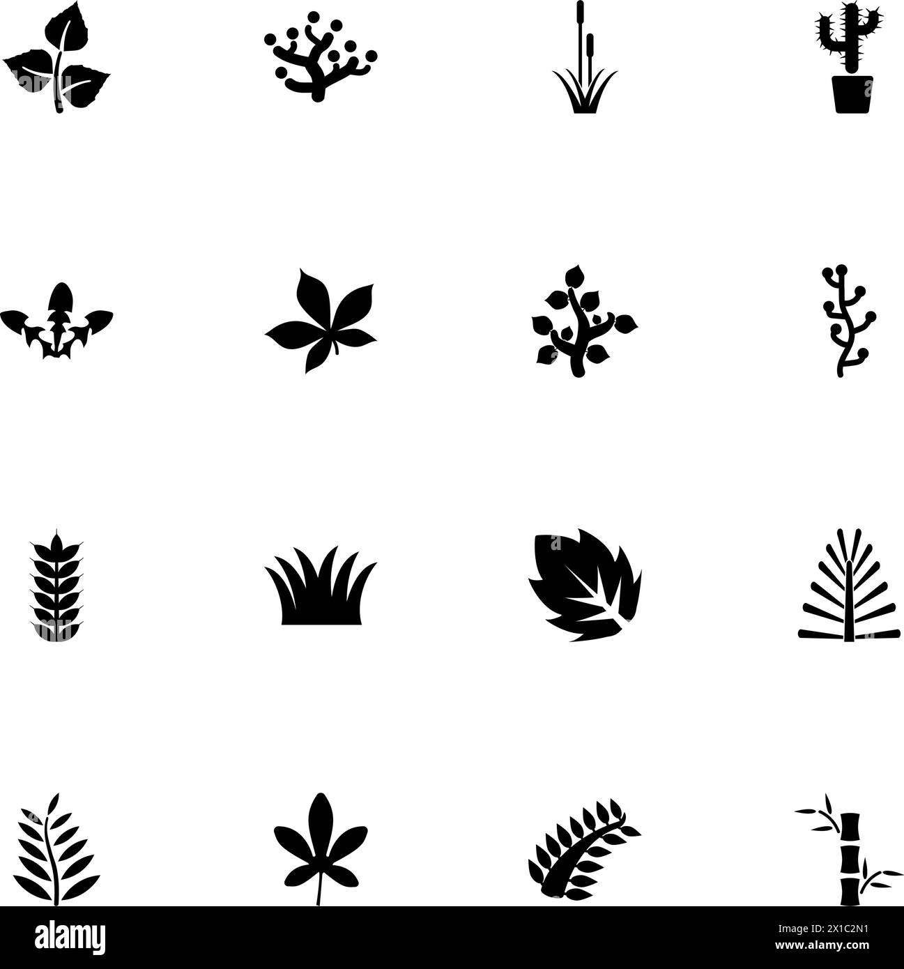 Icona piante - Espandi in qualsiasi dimensione - cambia colore. Perfect Flat Vector contiene icone come foglie, bambù, querce, palme, fiori, crescita, germoglio, c Illustrazione Vettoriale