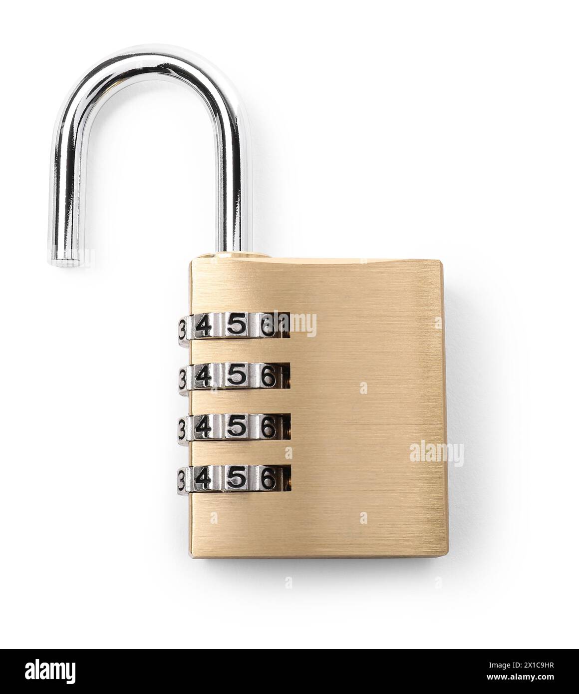 Lucchetto combinato in acciaio isolato su bianco, vista dall'alto Foto Stock