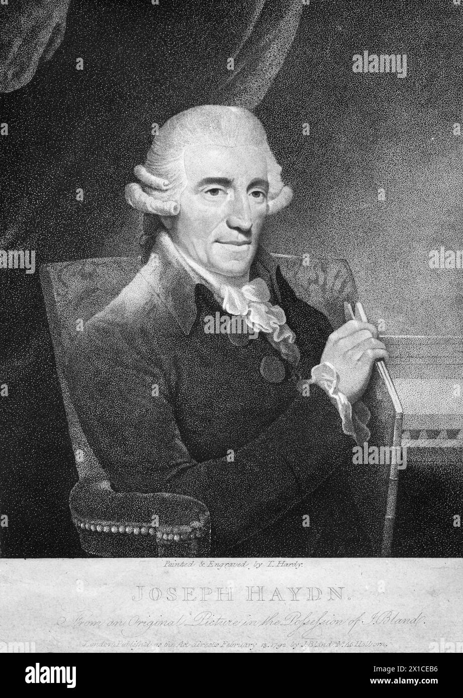 Haydn, Joseph, immagine (figura di mezza lunghezza seduta, metà a destra), incisione basata sul proprio dipinto di Thomas Hardy, - 20110525 PD0237 - Rechteinfo: Diritti gestiti (RM) Foto Stock