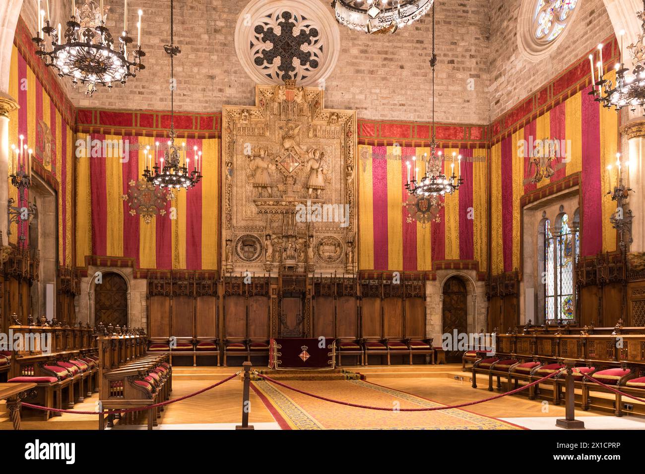 Sala dei cento (Saló de Cent) nel municipio di Barcellona (catalano: Ajuntament de Barcelona), Spagna Foto Stock