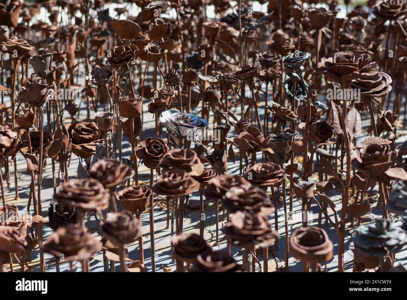 Il monumento alle rose di ferro di Oslo, in Norvegia, dedicato alle 77 vittime degli attentati terroristici del 22 luglio 2011 a Oslo e sull'isola di Utøya. Foto Stock