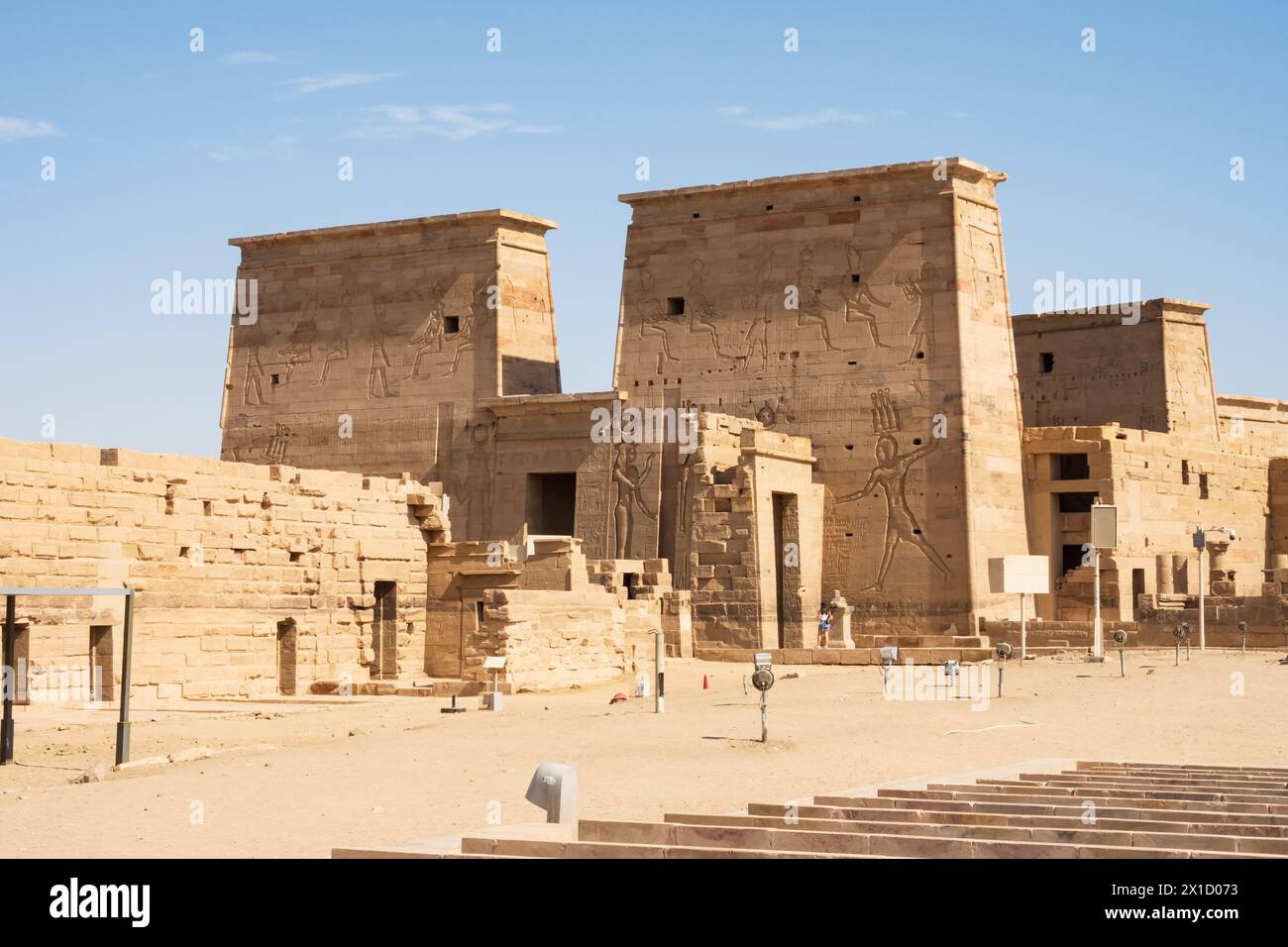 Complesso del Tempio di Philae, isola Agilkia, bacino idrico della diga di Assuan. Luogo di sepoltura di Osiride. Egitto Foto Stock