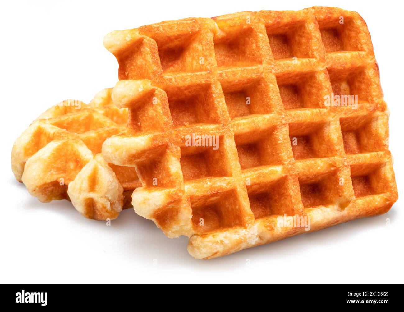 Veri waffle belgi con tasche extra profonde per il riempimento isolate su sfondo bianco. Foto Stock