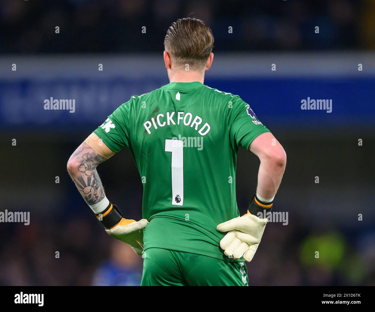 Chelsea contro Everton - Premier League - Stamford Bridge. Portiere dell'Everton, Jordan. 15 aprile 2024. Pickford. Crediti immagine: Mark Pain/Alamy Live News Foto Stock