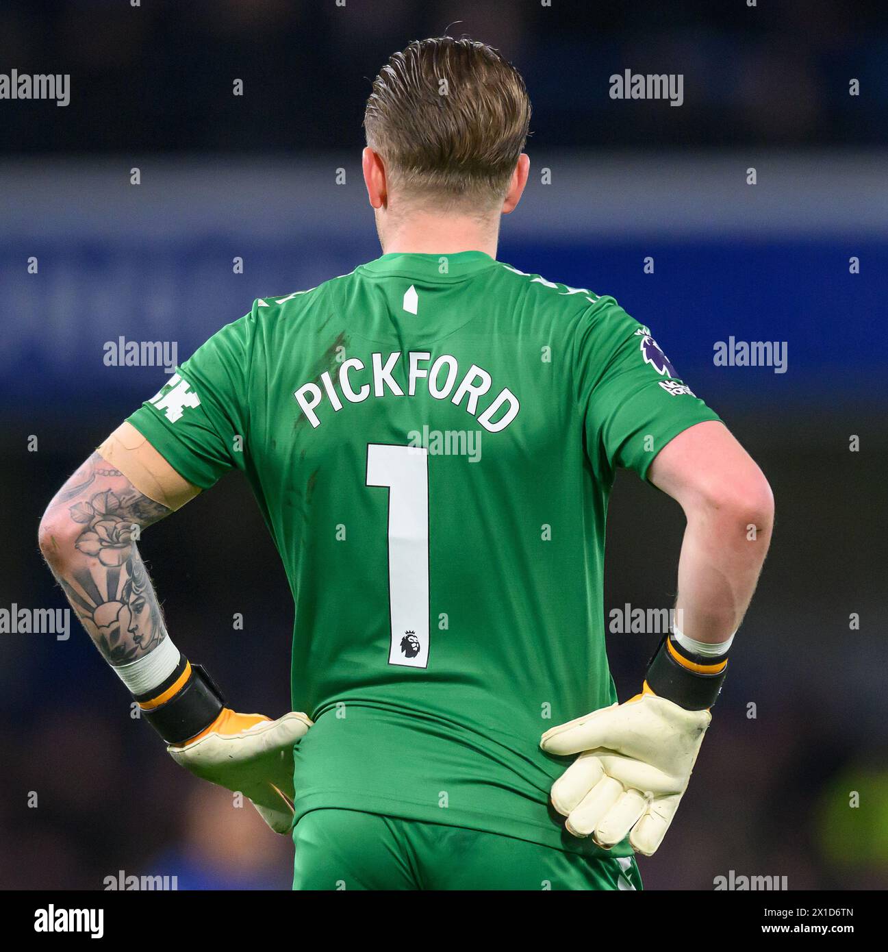 Chelsea contro Everton - Premier League - Stamford Bridge. Portiere dell'Everton, Jordan. 15 aprile 2024. Pickford. Crediti immagine: Mark Pain/Alamy Live News Foto Stock