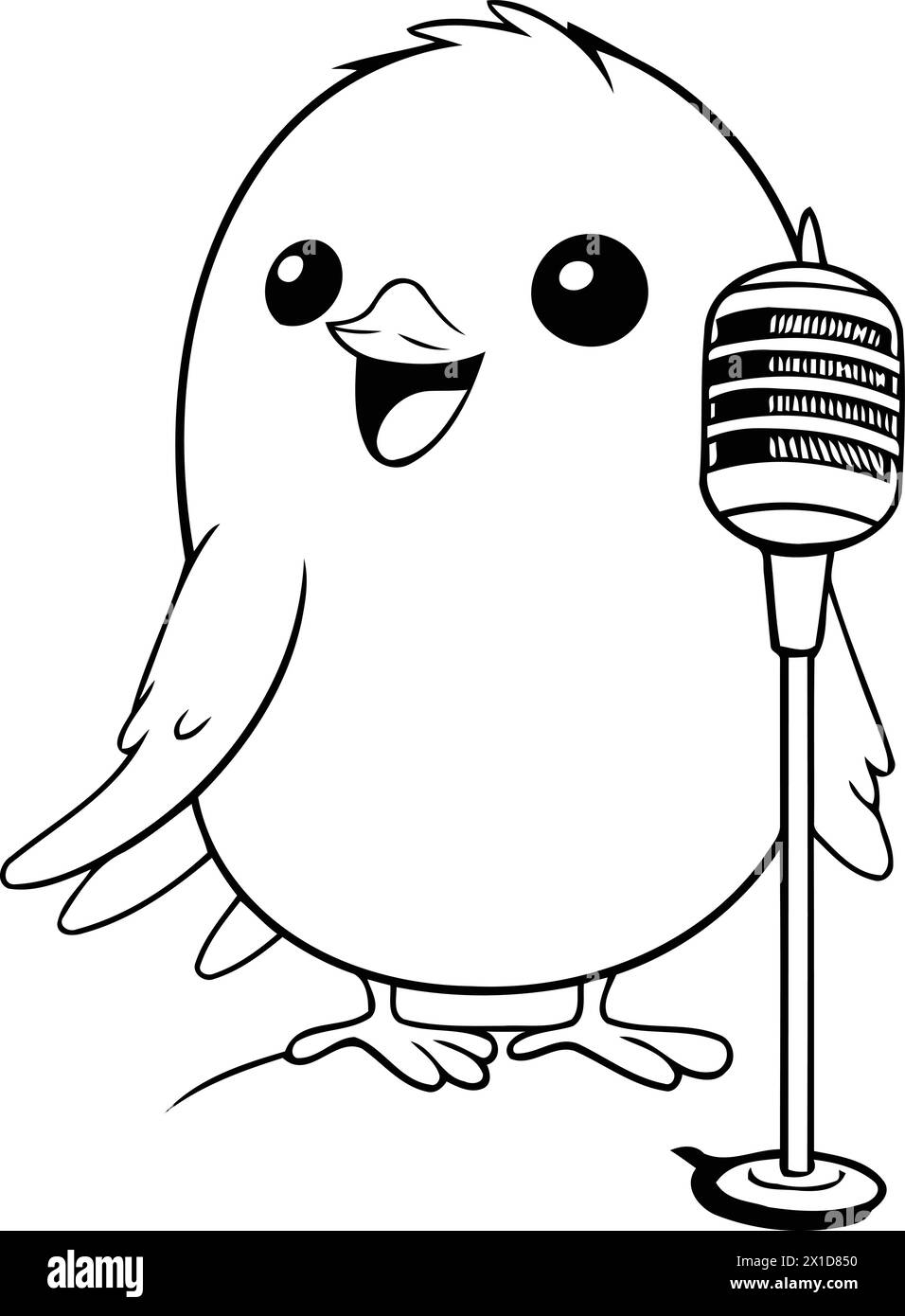 Una piccola ragazza carina che canta in un microfono. Illustrazione vettoriale in stile cartone animato. Illustrazione Vettoriale